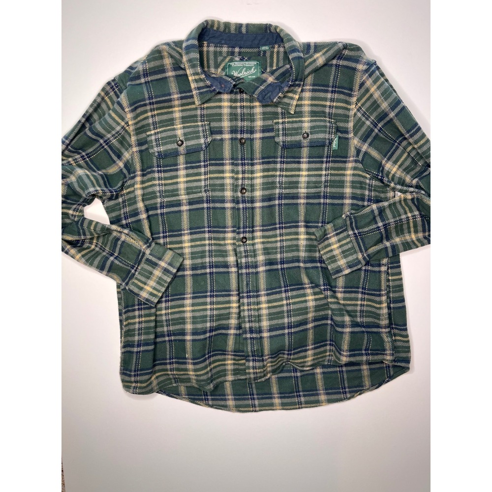 Woolrich Plaid Flannel Button Up Shirt Men's XXL Green Blue Beige - Picture 2 of 6